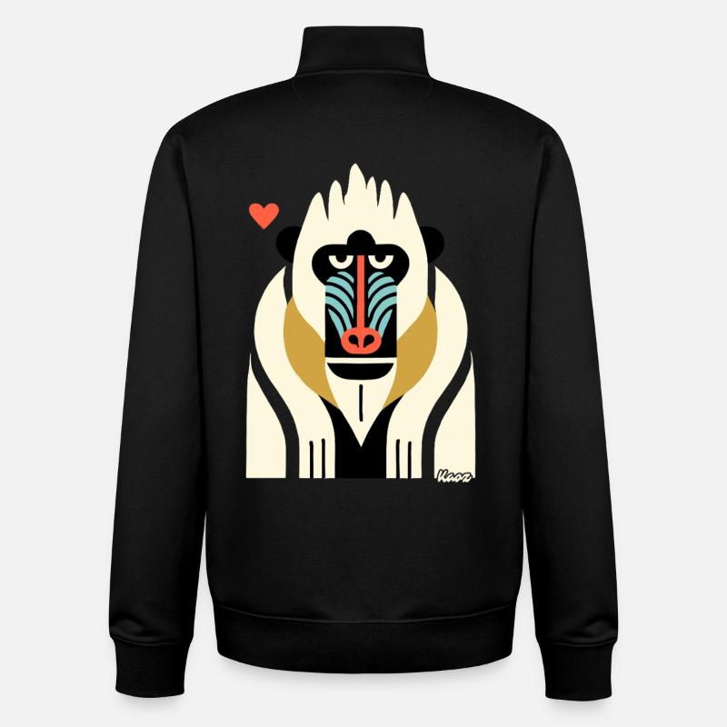 Bold Tribal Mandrill Monkey Illustration - Unisex Organic Zip Sweatshirt by Stanley/Stella - black