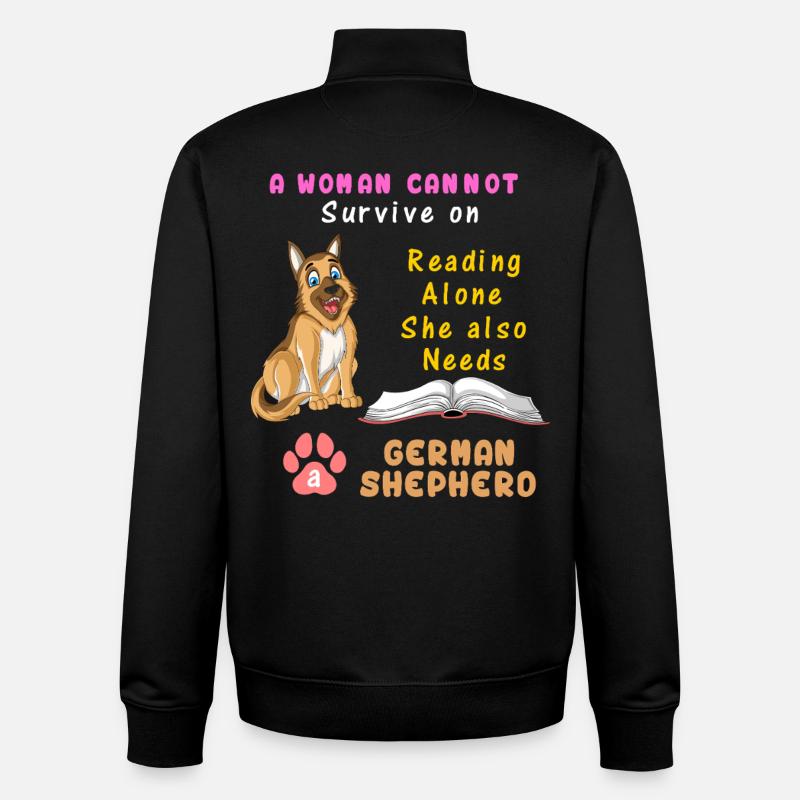 Book Lover German Shepherd - Unisex Organic Zip Sweatshirt by Stanley/Stella - black