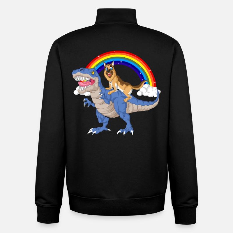 German Shepherd Dinosaur Ride - Unisex Organic Zip Sweatshirt by Stanley/Stella - black