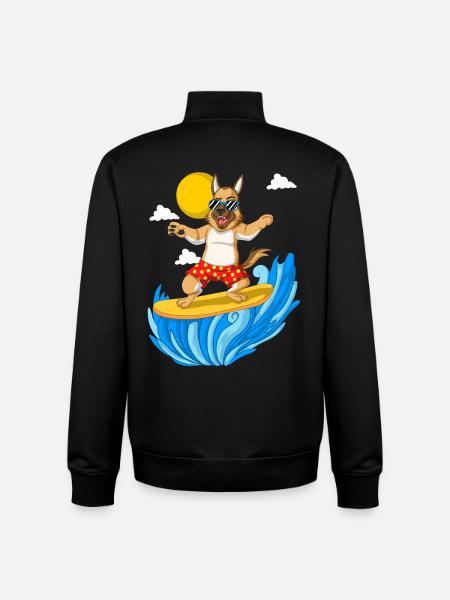 Surfing German Shepherd Dog - Unisex Organic Zip Sweatshirt by Stanley/Stella - black