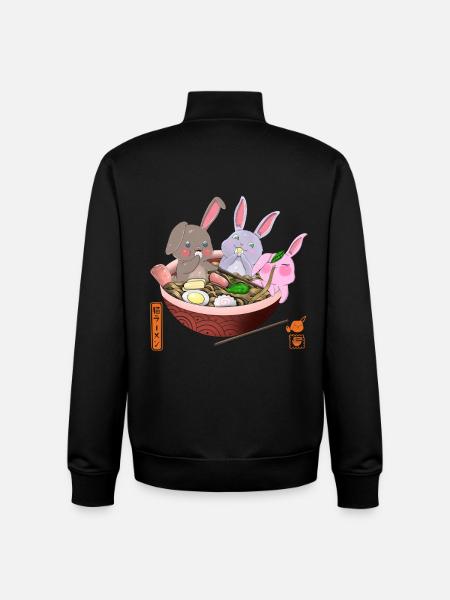 Lapins Kawaii mangeant des ramen - Sweat zippé unisexe en coton bio Stanley/Stella - noir
