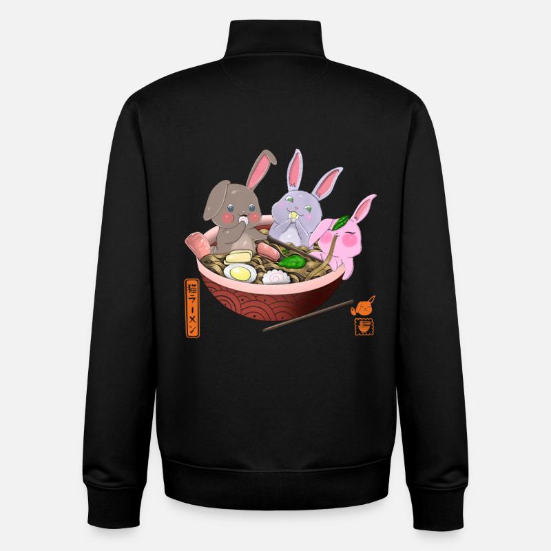 Lapins Kawaii mangeant des ramen - Sweat zippé unisexe en coton bio Stanley/Stella - noir