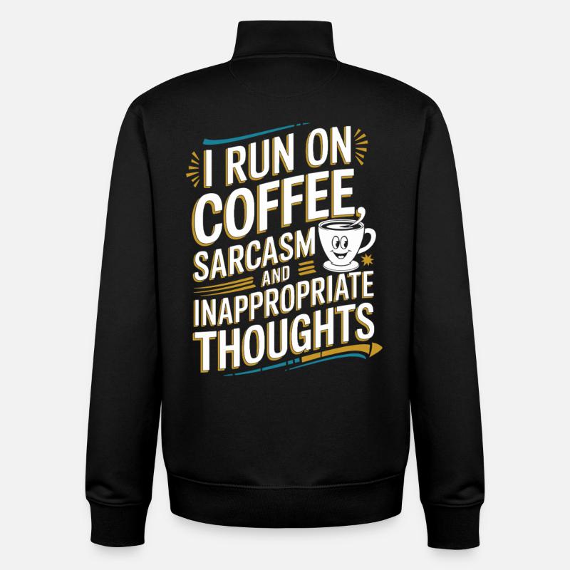 Café, sarcasme et pensées déplacées - Sweat zippé unisexe en coton bio Stanley/Stella - noir