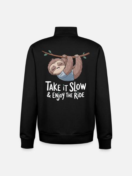 Relaxed Sloth: Take It Slow & Enjoy - Unisex Organic Zip Sweatshirt by Stanley/Stella - black
