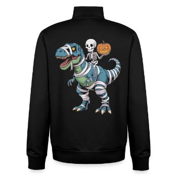 Halloween T-Rex mit Skellet und Kürbis - Unisex Organic Zip Sweatshirt von Stanley/Stella - Schwarz - Hinten - AI Model Male 185 light (185cm)