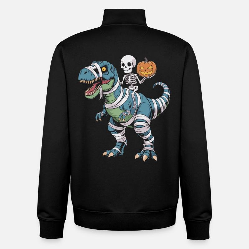 Halloween T-Rex with Skellet and Pumpkin - Unisex Organic Zip Sweatshirt by Stanley/Stella - black