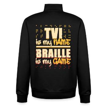 Professeur de braille Braille TVI est mon nom - Sweat zippé unisexe en coton bio Stanley/Stella - noir - Dos - AI Model Male 185 light (185cm)