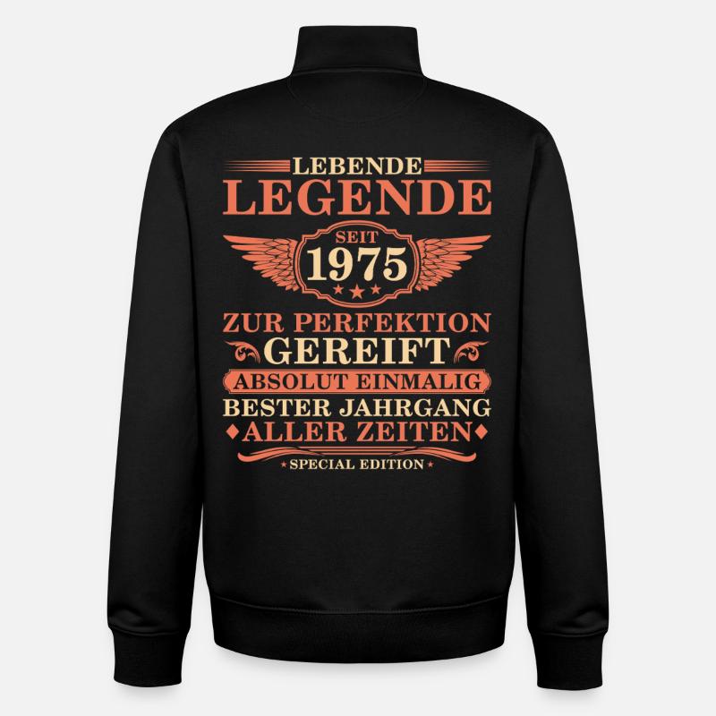 50e anniversaire Année millésime 1975 - Sweat zippé unisexe en coton bio Stanley/Stella - noir