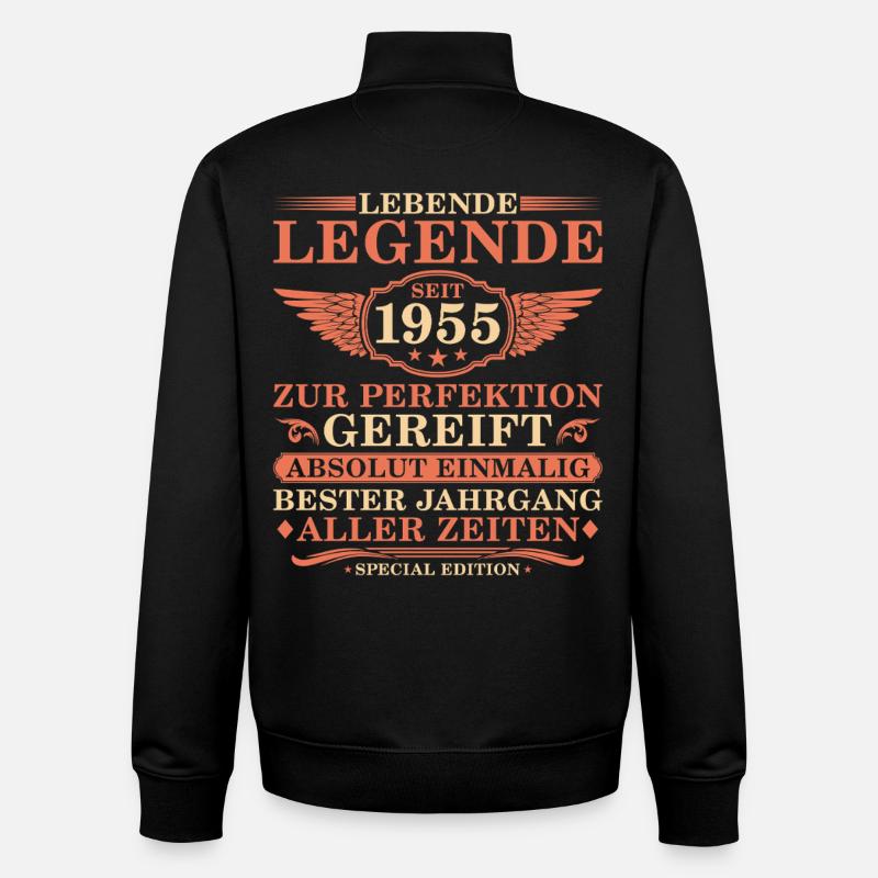 70e anniversaire, millésime 1955 - Sweat zippé unisexe en coton bio Stanley/Stella - noir