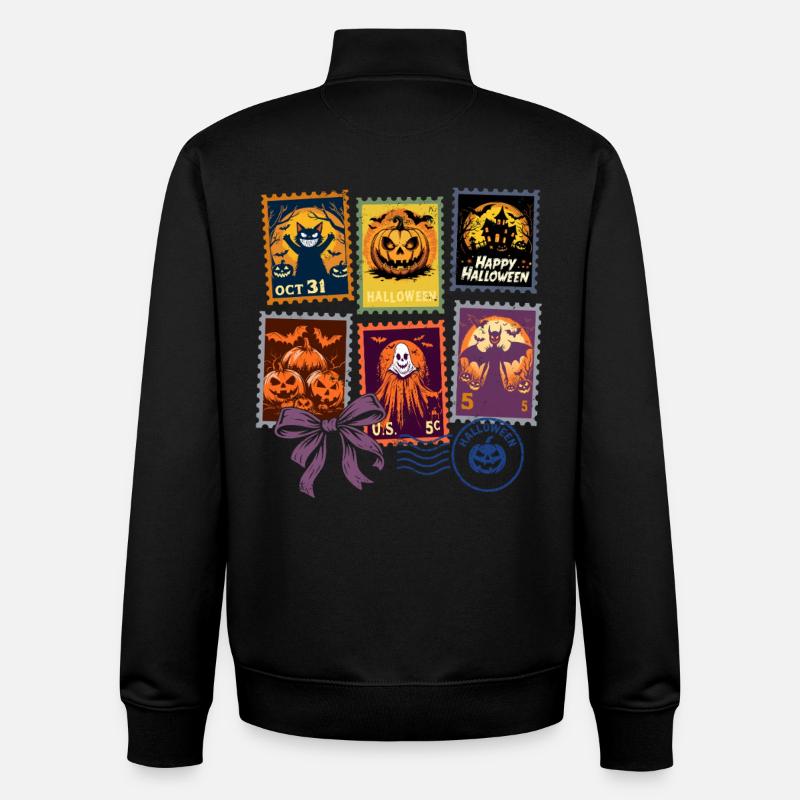Figurines de timbres d'Halloween – Saison effrayante - Sweat zippé unisexe en coton bio Stanley/Stella - noir