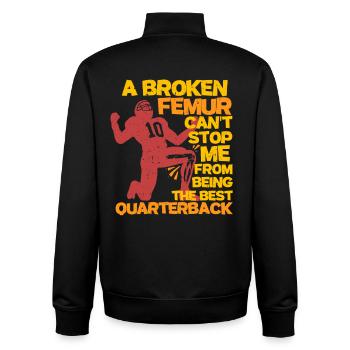 Beinbruch Gebrochener Oberschenkel Quarterback - Unisex Organic Zip Sweatshirt von Stanley/Stella - Schwarz - Hinten - AI Model Male 185 light (185cm)