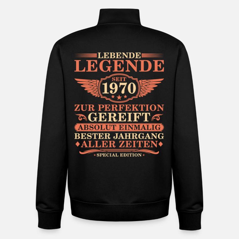 55e anniversaire Année millésime 1970 - Sweat zippé unisexe en coton bio Stanley/Stella - noir