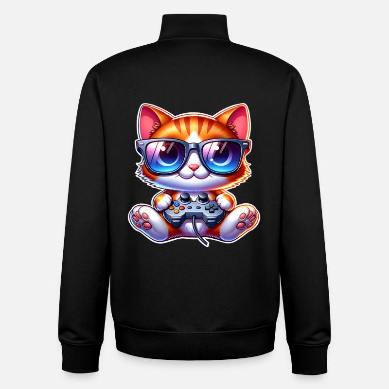 Gaming Katze  - Unisex Organic Zip Sweatshirt von Stanley/Stella - Schwarz