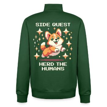 Quête secondaire : Garder les humains | Corgi chien de troupeau humour - Sweat zippé unisexe en coton bio Stanley/Stella - vert bouteille - Dos - AI Model Male 185 dark (185cm)