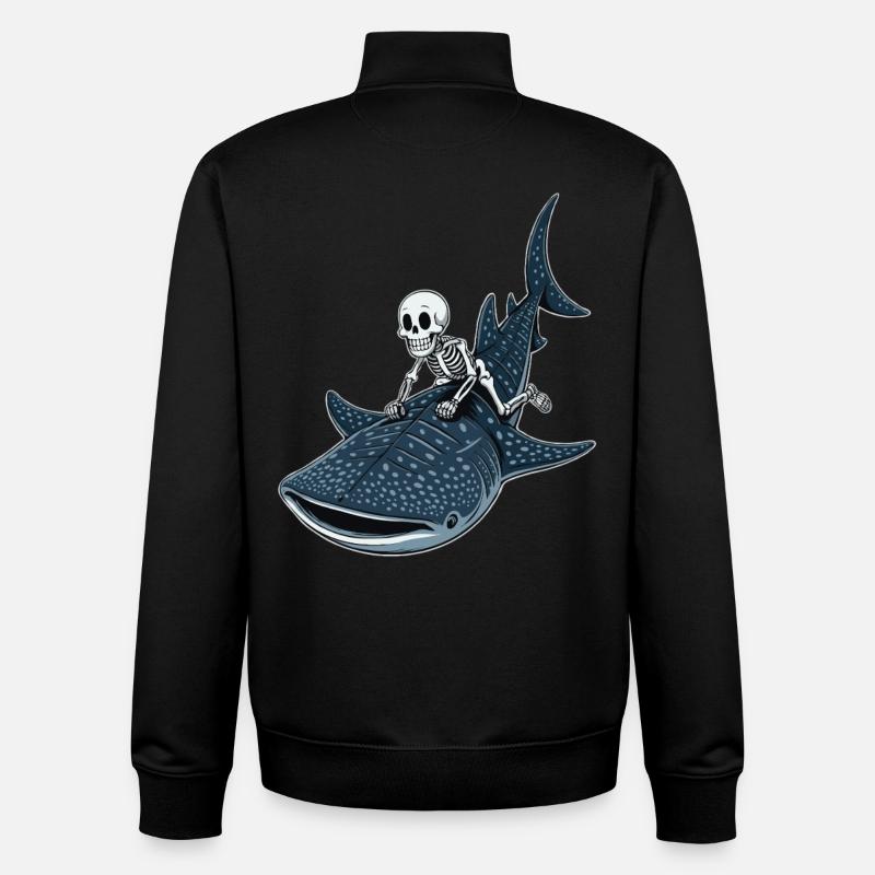 Skeleton on whale shark Rhincodon - Unisex Organic Zip Sweatshirt by Stanley/Stella - black