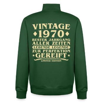 Vintage 1970 Jahrgang geboren 55 Jahre - Unisex Organic Zip Sweatshirt von Stanley/Stella - Flaschengrün - Hinten - AI Model Male 185 dark (185cm)