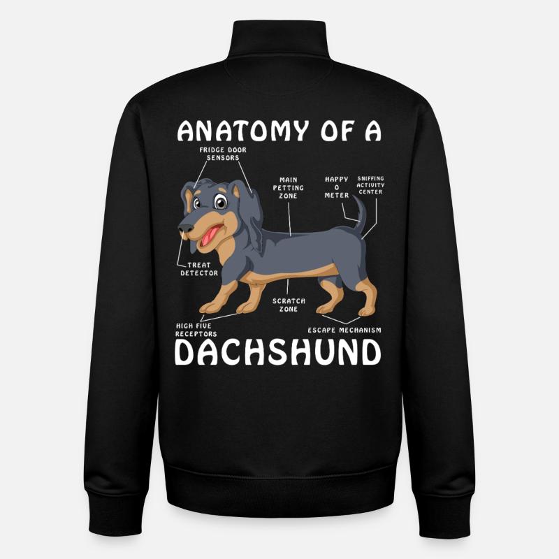 Dachshund Anatomy Dog Tee - Unisex Organic Zip Sweatshirt by Stanley/Stella - black