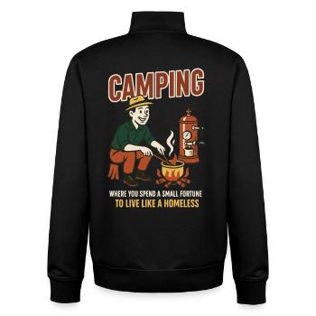 Camping, Wo Man Ein Kleines Vermögen Ausgibt - Unisex Organic Zip Sweatshirt von Stanley/Stella - Schwarz - Hinten - AI Model Male 185 light (185cm)