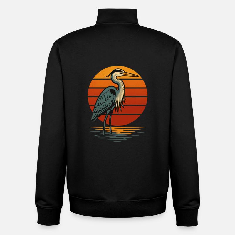 Héron au coucher du soleil - Sweat zippé unisexe en coton bio Stanley/Stella - noir