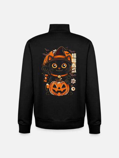 Night Cat Halloween Pumpkin Witch - Unisex Organic Zip Sweatshirt by Stanley/Stella - black