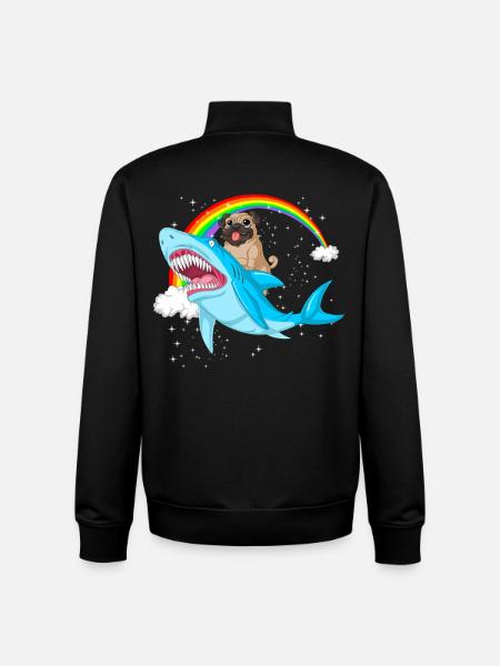 pug riding shark rainbow - Unisex Organic Zip Sweatshirt by Stanley/Stella - black