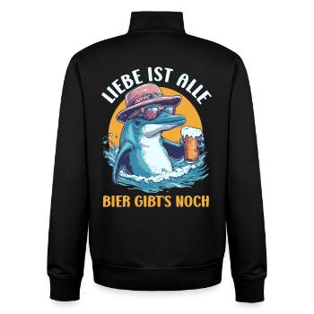 Malle LOVE IS ALL THERE'S STILL BEER Funny - Unisex Organic Zip Sweatshirt by Stanley/Stella - black - Back - AI Model Male 185 light (185cm)
