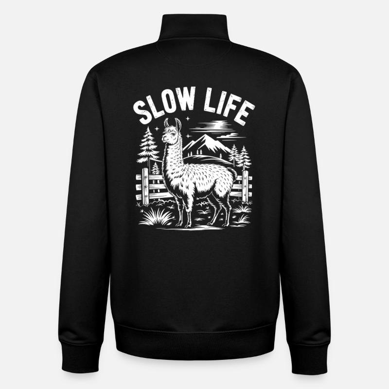 Lama imprégné de paysage naturel - Sweat zippé unisexe en coton bio Stanley/Stella - noir