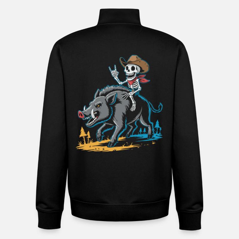 Aventure de cow-boy squelette et sanglier - Sweat zippé unisexe en coton bio Stanley/Stella - noir