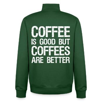 Le café, c’est bien, mais les cafés, c’est mieux - Sweat zippé unisexe en coton bio Stanley/Stella - vert bouteille - Dos - AI Model Male 185 dark (185cm)