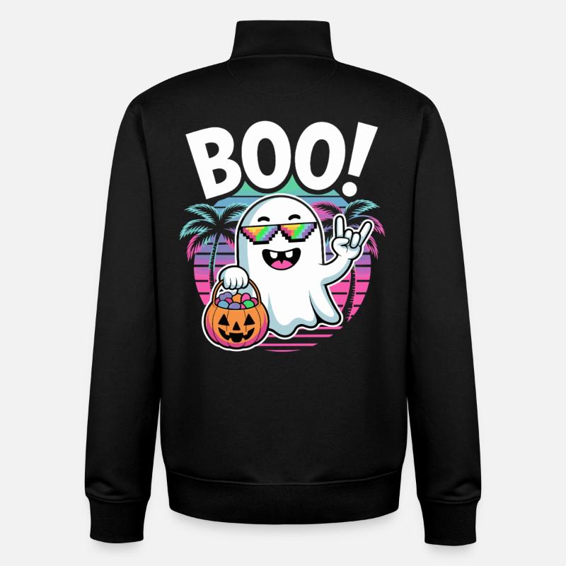 Boo! Retro Ghost Party - Unisex Organic Zip Sweatshirt by Stanley/Stella - black