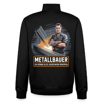 Metal worker with slogan and industrial design - Unisex Organic Zip Sweatshirt by Stanley/Stella - black - Back - AI Model Male 185 light (185cm)