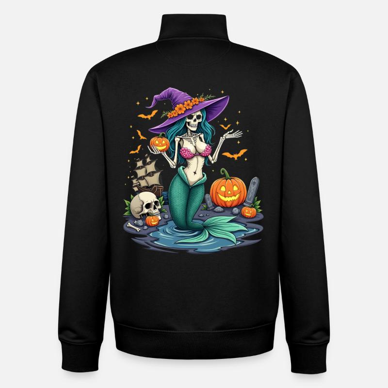 Witch Mermaid with Halloween Elements - Unisex Organic Zip Sweatshirt by Stanley/Stella - black