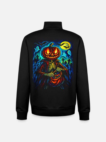 Pumpkin Head Skeleton Spooky Halloween - Unisex Organic Zip Sweatshirt by Stanley/Stella - black