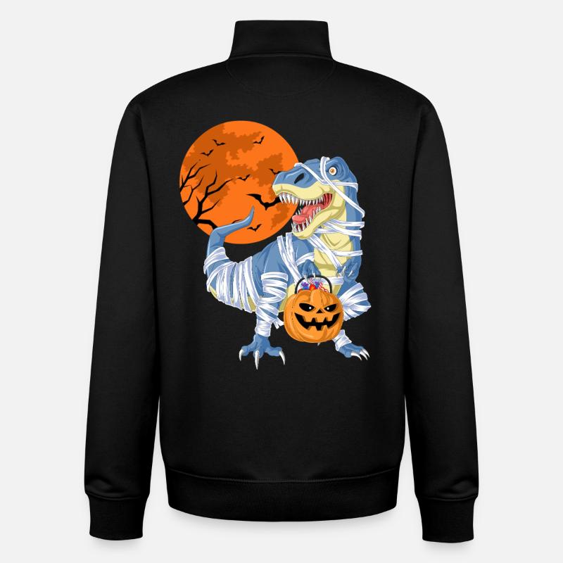 T-Rex Momie Halloween - Sweat zippé unisexe en coton bio Stanley/Stella - noir