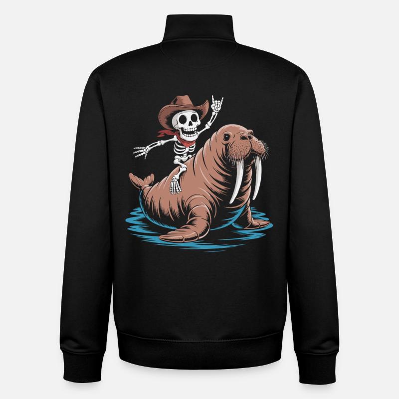 Skeleton cowboy on walrus - Unisex Organic Zip Sweatshirt by Stanley/Stella - black