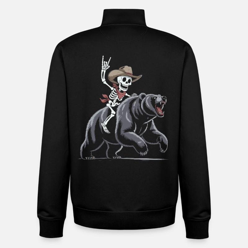 Rodéo de squelette sur ours - Sweat zippé unisexe en coton bio Stanley/Stella - noir