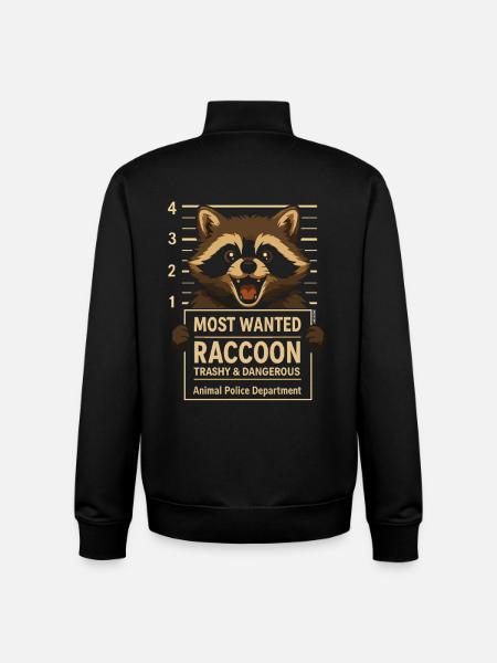 Raccoon trashy wanted: Mugshot funny - Unisex Organic Zip Sweatshirt by Stanley/Stella - black