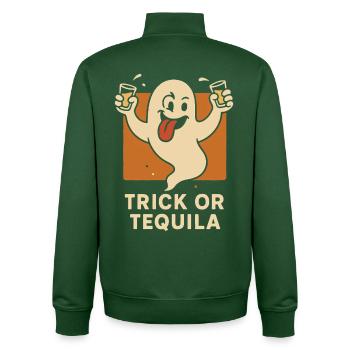Trick Or Tequila Funny Halloween Party Costume - Unisex Organic Zip Sweatshirt by Stanley/Stella - bottle green - Back - AI Model Male 185 dark (185cm)