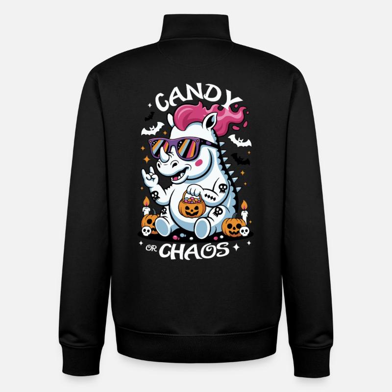 Rhinocéros Halloween Chaos - Sweat zippé unisexe en coton bio Stanley/Stella - noir