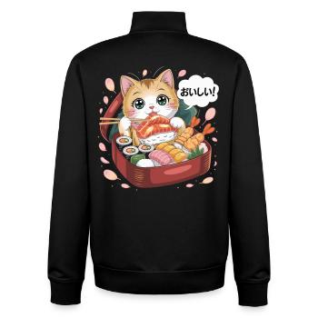 Kawaii Katze mit Sushi - Unisex Organic Zip Sweatshirt von Stanley/Stella - Schwarz - Hinten - AI Model Male 185 light (185cm)