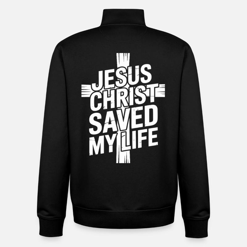 Jésus-Christ m’a sauvé la vie - Sweat zippé unisexe en coton bio Stanley/Stella - noir