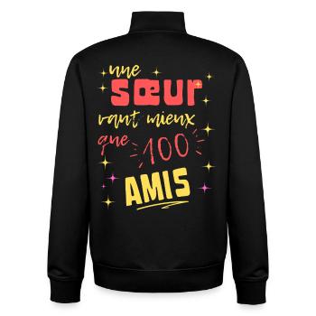 Schwesterngeschenk: Eine Schwester ist besser als hundert Freunde - Unisex Organic Zip Sweatshirt von Stanley/Stella - Schwarz - Hinten - AI Model Male 185 light (185cm)
