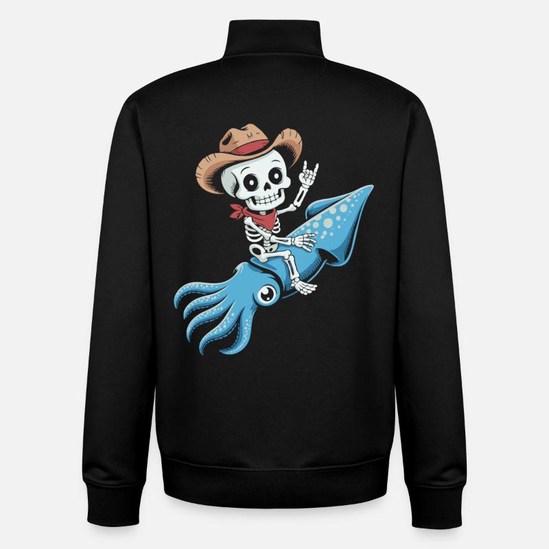 Skeleton cowboy on octopus - Unisex Organic Zip Sweatshirt by Stanley/Stella - black