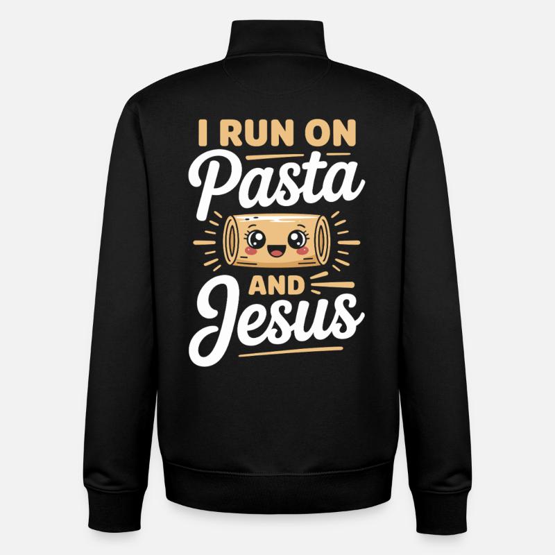 I Run On Pasta And Jesus - Unisex Organic Zip Sweatshirt by Stanley/Stella - black