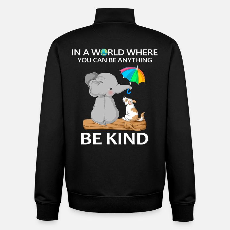Be Kind Elephant and Dog - Unisex Organic Zip Sweatshirt by Stanley/Stella - black