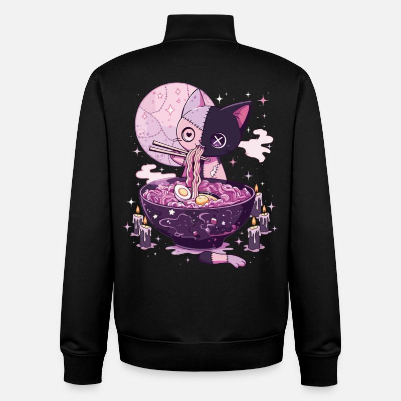 Kawaii Goth Pastel Chat Zombie Ramen - Sweat zippé unisexe en coton bio Stanley/Stella - noir
