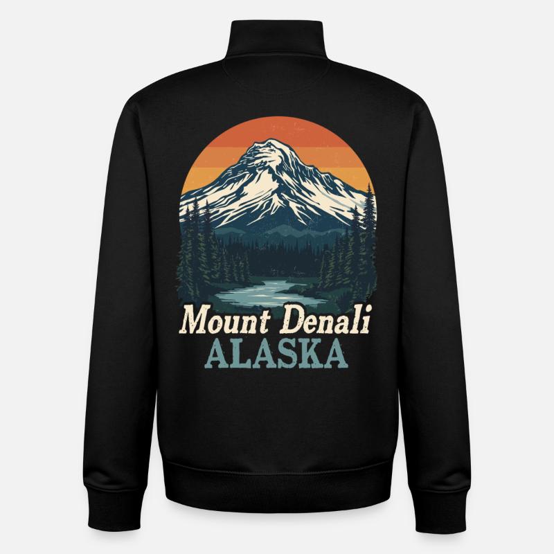 Mount Denali Alaska Retro Landscape - Unisex Organic Zip Sweatshirt by Stanley/Stella - black