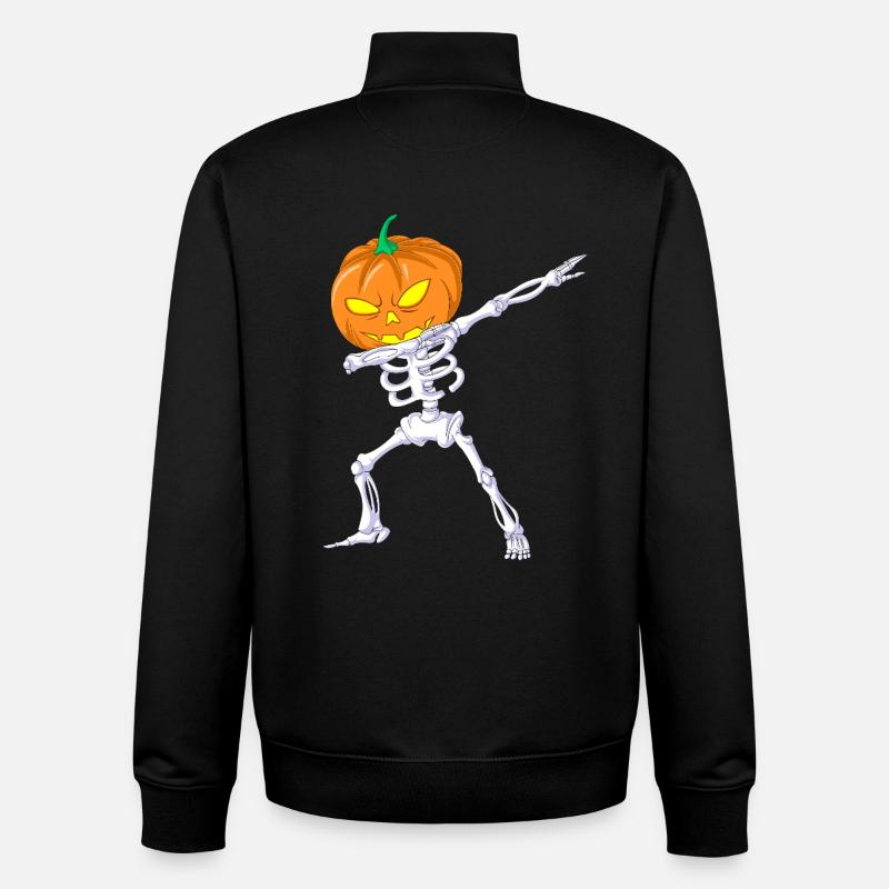 Dabbing Skeleton Pumpkin - Unisex Organic Zip Sweatshirt by Stanley/Stella - black
