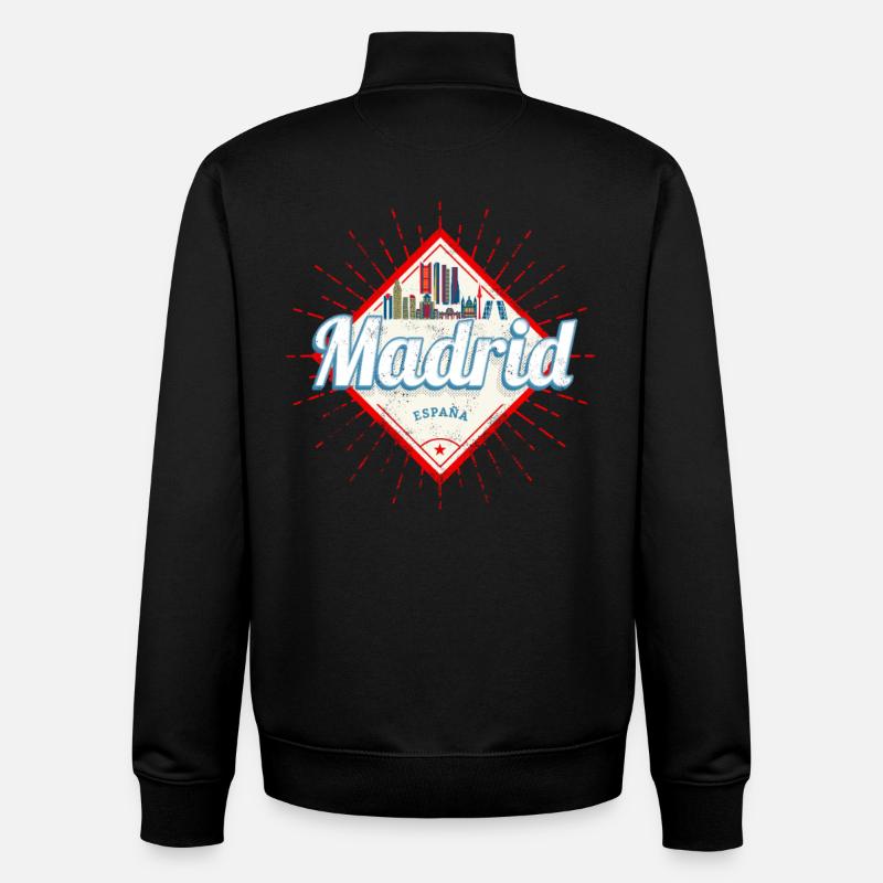 Madrid Capitale Espagne Rétro Skyline Souvenir - Sweat zippé unisexe en coton bio Stanley/Stella - noir