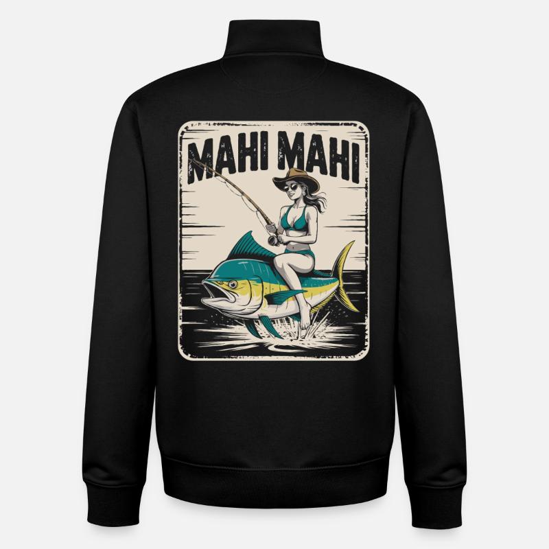 Mahi Mahi Beach Angler Rétro - Sweat zippé unisexe en coton bio Stanley/Stella - noir